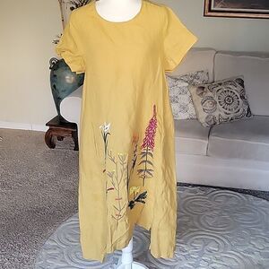 Minibee Embroidered Linen Midi Dress Size M